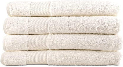 Hencely Premium Bath Towel Set of 4-28x58 Inches - High Absorbency, Quick Drying - 100% Soft Turkish Cotton Towels - Ideal for Home, Bathroom, Hotel, Spa, and Gym - Ivory