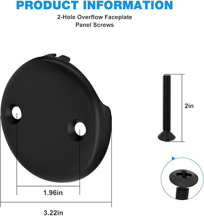 Tub Drain Overflow Cover Black- 3-1/8" Two Hole Bathtub Drain Overflow Cover with Screw Fits Most Standard Bath Tub Drains (Two Hole Bathtub Drains Cover)