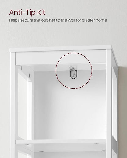 VASAGLE Storage Cabinet, Storage Organizer Rack Stand for Bathroom, Living Room, Bedroom, Multifunctional Corner Unit, 2 Drawers, 55.7 Inches in Height, White UBBC66WT