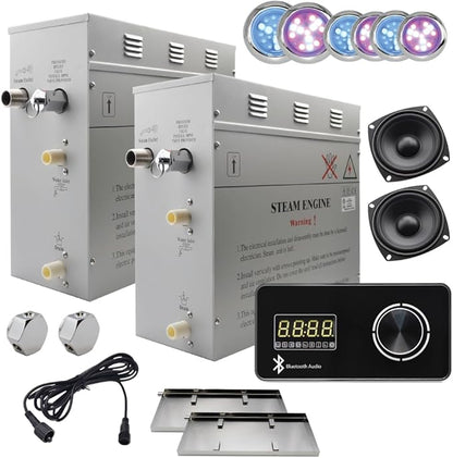 Superior Encore Plus 18kW Steam Shower Generator Kit with Horizontal Black Keypad, Bluetooth Audio, Drip Pan & Color Lights |Self-Draining Steam Bath Generator |One-click Connection Cord|