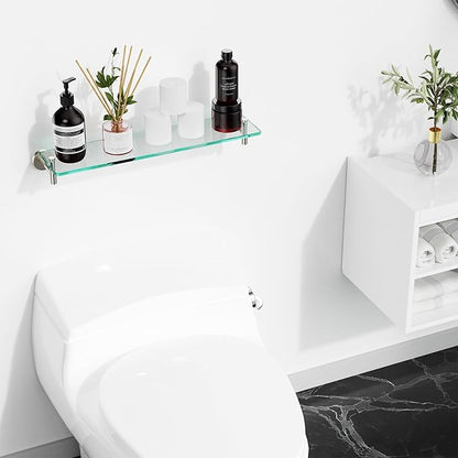 Glass Shelves for Bathroom,20-Inch Brushed Nickel Floating Bathroom Shelf Stainless Steel Tempered Glass Shelf Modern Shelves Wall Mounted