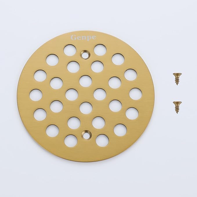 Round 4.25 Inch Screw-in Shower Drainer Cover Replacement 304 Stainless Steel 4-1/4 inch Floor Drain Grate with Screws Brushed Golden