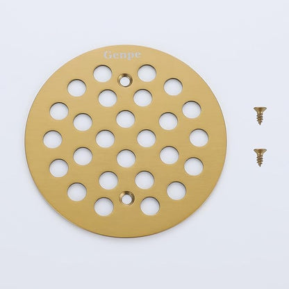 Round 4.25 Inch Screw-in Shower Drainer Cover Replacement 304 Stainless Steel 4-1/4 inch Floor Drain Grate with Screws Brushed Golden