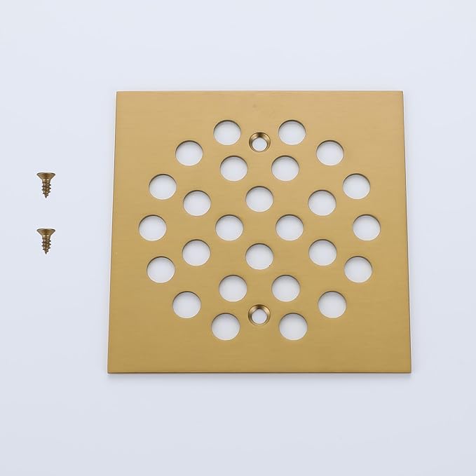 Square Style 4-1/4 inch Screw-in Shower Drainer Cover Floor Drainer Grates with Screws Brushed Golden