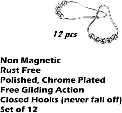 Uigos Shower Curtain Rings for Bathroom - Stainless Steel, Set of 12, Chrome