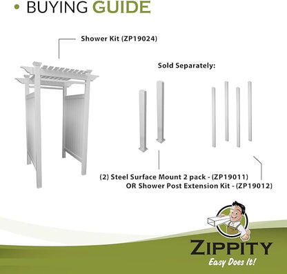 7.4ft H x 5.1ft W x 3.9ft L (1 Enclosure) Zippity Oceanside Outside Shower Enclosure Kit, White Vinyl Outdoors Shower Kit for Pool Shower, Outdoor Changing Room, Beach Shower, Outdoor Bathroom ZP19024