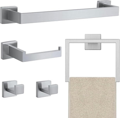 5 Piece Bathroom Towel Bar Set - SUS304 Stainless Steel Bath Towel Holder, 15.7 Inch Towel Racks for Bathroom Wall Mounted, Bathroom Hardware Accessories Set - Brushed Nickel