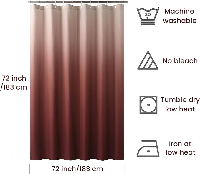 Fabric Shower Curtain, Ombre Burgundy Microfiber Cloth Shower Curtains for Bathroom, Modern Waterproof Bathroom Curtains, 72" W x 72" H