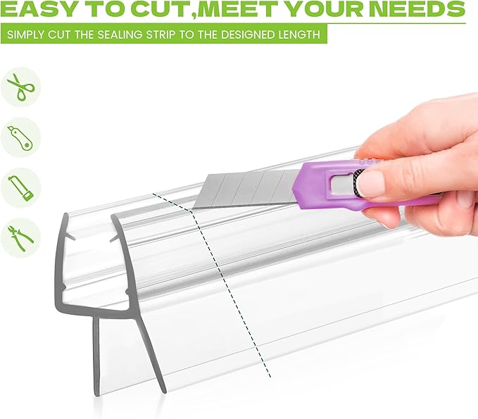 Shower Door Bottom Seal, 2-Pack PVC Strips with Sweep 36" Long, for 1/4"(6mm) Thick Framless Glass Door, to Stop Water Leakage