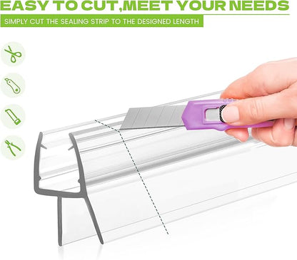 Shower Door Bottom Seal, 2-Pack PVC Strips with Sweep 36" Long, for 1/4"(6mm) Thick Framless Glass Door, to Stop Water Leakage