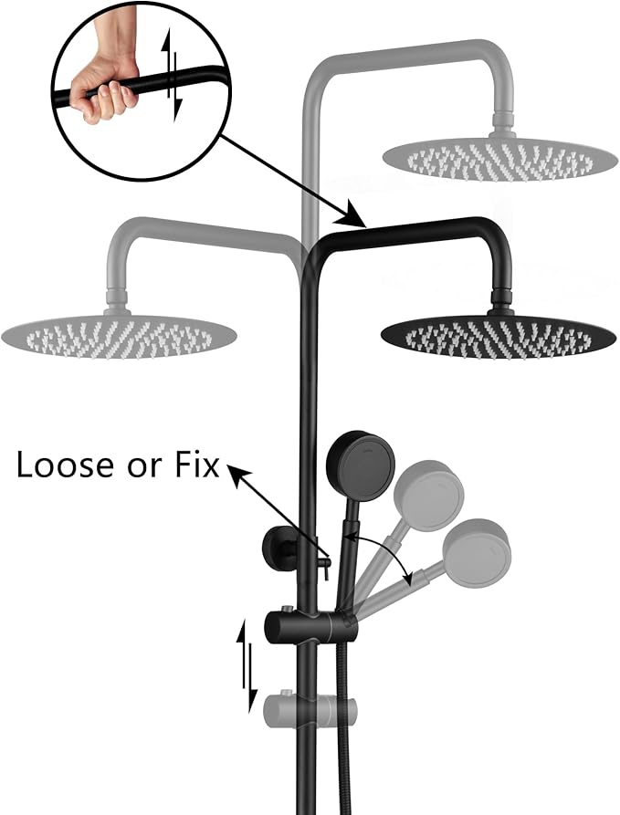 Shower Faucet - Shower Faucets Sets Complete, Shower System - Outdoor Shower Kit/Outdoor Shower Enclosure/Outdoor Shower Fixtures W/ SS304 Shower Head with Handheld High Pressure, Matte Black