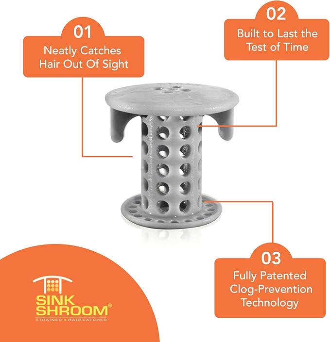SinkShroom The Revolutionary Sink Drain Protector Hair Catcher/Strainer/Snare, Gray