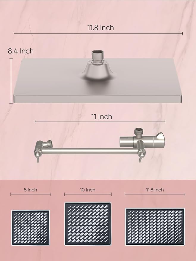 Cobbe 11.8 Inch Rain Shower Head with 6 Modes Handheld Water Spray，High Pressure Showerhead Combo with 11 Inch Adjustable Extension Arm, Brushed Nickel