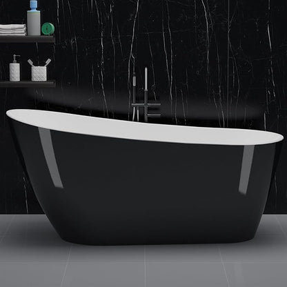 Acrylic Freestanding Bathtub, Soaking Tub, Deep Upright Bathtub with Built-in Drain and Overflow, Contemporary Free Standing, Black Elegant Finish, 67inch