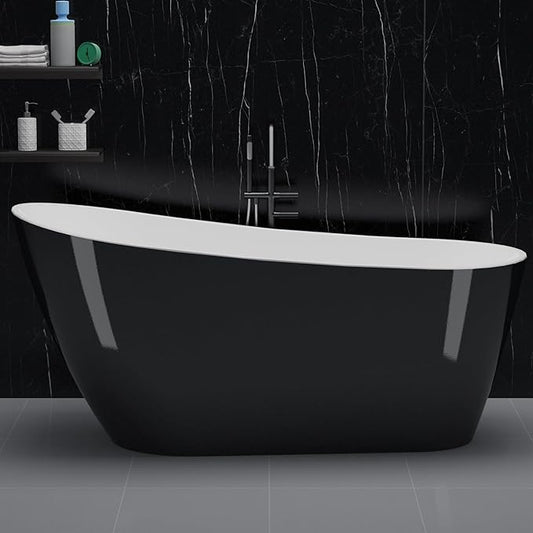 Acrylic Freestanding Bathtub, Soaking Tub, Deep Upright Bathtub with Built-in Drain and Overflow, Contemporary Free Standing, Black Elegant Finish, 67inch
