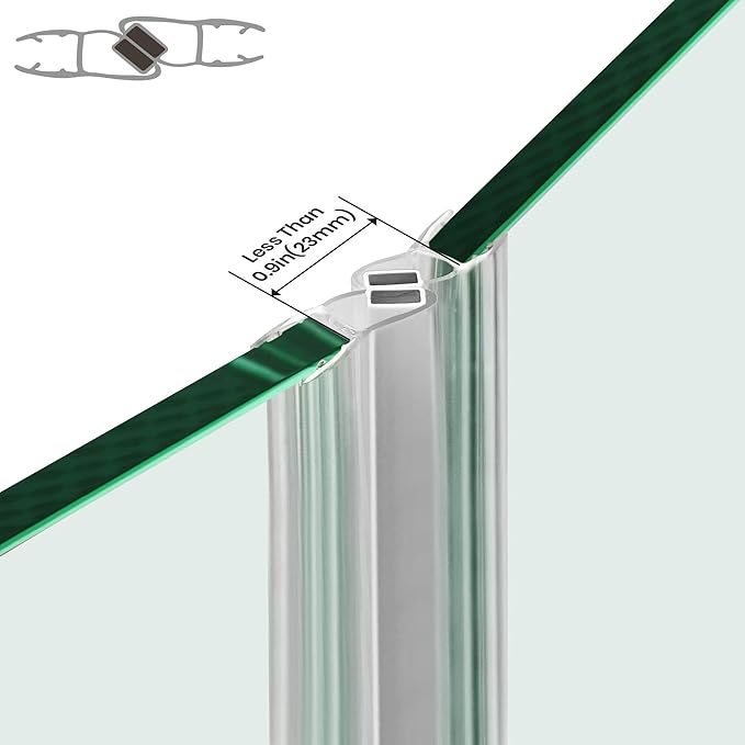 Bathroom Shower Glass Door Side Seal Strips, Length 78 Inch 2PCS Transparent PVC Door Side Seall Strips with Magnetic Stripe for 1/4" (6MM) Thick Framless Glass Panel