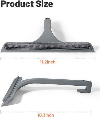 2-in-1 Silicone Shower Squeegee with Hook,Dual-Sided Design with Scraper & Scrub Surface,Rust-Proof Stainless Core,Streak-Free Bathroom Squeegee for Glass Doors,Mirrors,Windows,Car Windshields (Gray)