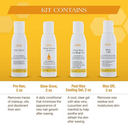 GiGi Post Waxing Essentials Kit, Pre & Post Wax Care Set Waxing Treatments, Skin Prep & Aftercare for Smooth Hair Removal, 2 oz Each