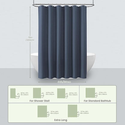 Inhousolu Fabric Shower Curtain Waffle Weave, Navy Blue 230 GSM Heavy Duty, Weighted Hem, 12 Metal Hooks, Water Repellent, Machine Washable, Hotel Spa Luxury Bath Curtain Set, 54 x 78 Inch
