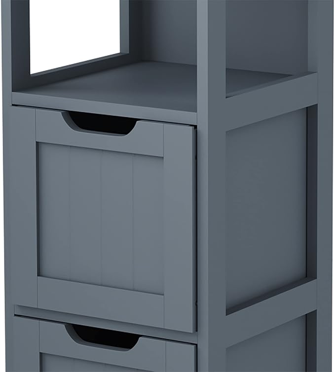 HOMEFORT Bathroom Storage Cabinet, Slim Tall Cabinet, Narrow Floor Cabinet Organizer, Wooden Linen Tower with 2 Drawers and 3 Shelves, Freestanding Storage Cupboard Grey