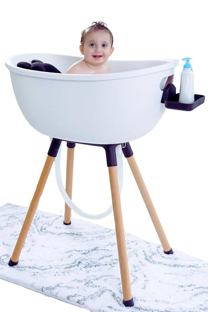 Luxury Baby Bathtub with Wooden Stand – 3-Stage Convertible, Ergonomic & Back-Saving Design