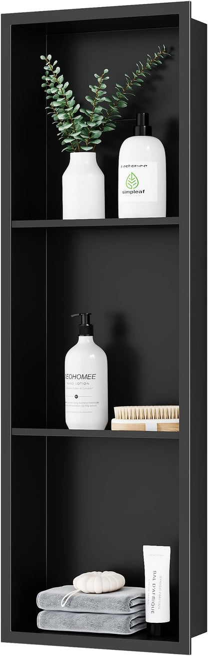 Neodrain 3-Tier 12X36 Inch Recessed Shower Niche Tile Ready, Matte Black Stainless NO Tile Needed Wall Niche for Shower & Bathroom Storage, Waterproof Bath Organizer