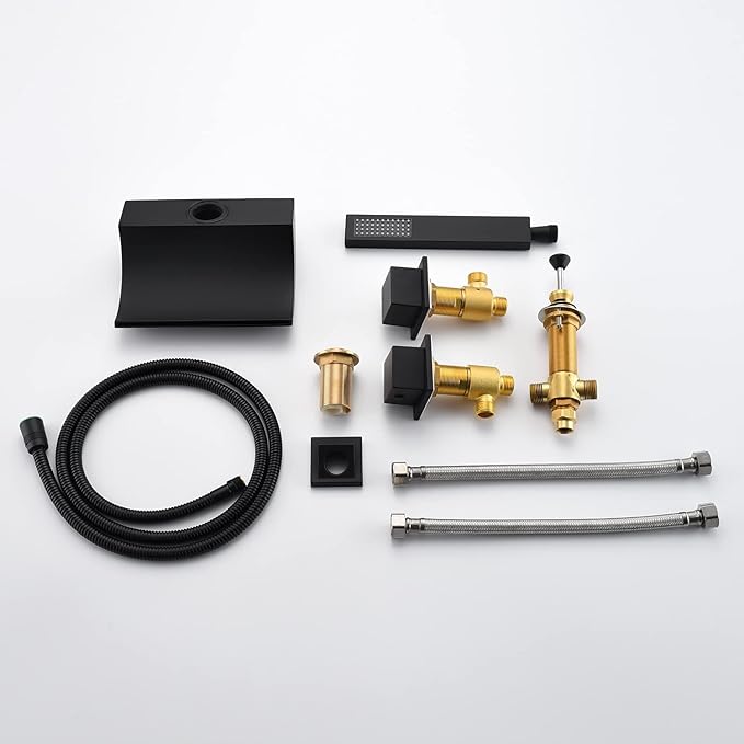 sumerain Black Roman Tub Faucet Waterfall Bathtub Faucet With Hand Shower, High Flow Rate
