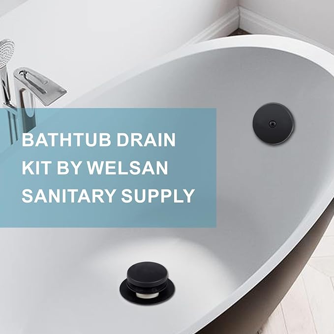 Black Bathtub Drain Tip-Toe Single Hole,Welsan Tub Drain Trim Set Conversion Kit Assembly, Coarse Thread Replacement Trim Kit with 1-Hole Overflow Faceplate Includes an Adapter, Matte Black