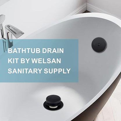 Black Bathtub Drain Tip-Toe Single Hole,Welsan Tub Drain Trim Set Conversion Kit Assembly, Coarse Thread Replacement Trim Kit with 1-Hole Overflow Faceplate Includes an Adapter, Matte Black