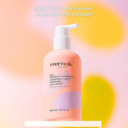 Evereden Kids Shampoo and Conditioner 2-in-1: Cool Peach, 8.5 fl oz. | Clean, Vegan, & Gentle Care for Kids | Toddler Shampoo and Conditioner for Healthy Scalp & Hair | Age 4+