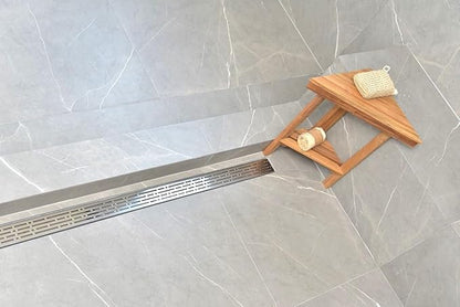 SereneDrains 304 Stainless Steel 36 Inch Linear Polished Chrome Shower Drain Kit Broken Lane Linear Shower Drains for Tile Floor Long Hair Catcher Strainer Cover Bathroom (Polished Chrome, 35 Inch)