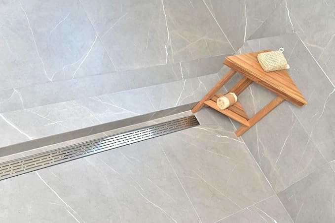 SereneDrains 304 Stainless Steel 48 Inch Linear Polished Chrome Shower Drain Kit Broken Lane Linear Shower Drains for Tile Floor Long Hair Catcher Strainer Cover Bathroom (Polished Chrome, 47 Inch)
