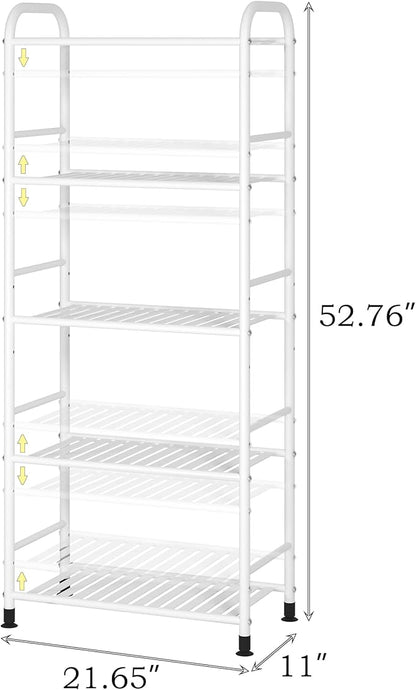 JSB 5-Tier Adjustable Shelving Unit, Heavy Duty Storage Rack Organizer Metal Corner Shelf for Kitchen Living Room Laundry Pantry Bathroom (White, 5 Tier)
