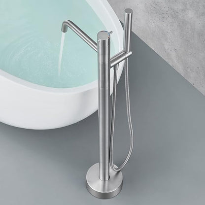 Freestanding Bathtub Faucet Floor Mount Tub Filler Brushed Nickel Brass Single Handle Bathroom Faucets with Hand Shower