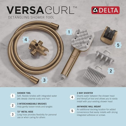 Delta VersaCurl Detangling Handheld Shower Head Tool for Curly Hair with 3 Curl Defining Brush Inserts Included, Detangler Brush Hand Shower with Hose, Champagne Bronze 74B430CZ