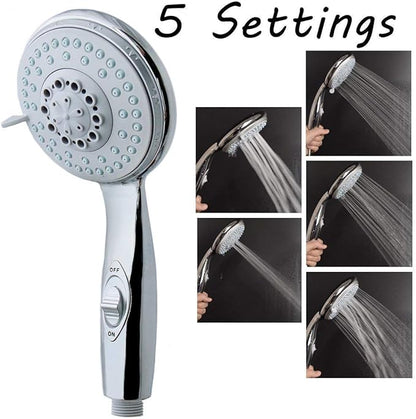 HauSun Handheld Shower Head with On/Off Switch - 5 Spray Settings 6.5 Feet Extra Long Hose High Pressure with Bathroom Faucet Kit - Universal Adapter Holder Mount for Wall,Chrome Finish