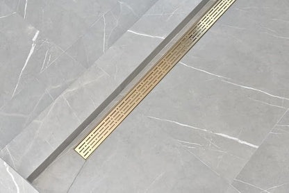 SereneDrains 304 Stainless Steel 39 Inch Brushed Gold Shower Drain Kit Broken Lane Brass Linear Shower Drains Long Hair Catcher Strainer Grate Cover Bathroom Floor (Matte Gold, 39 Inch)