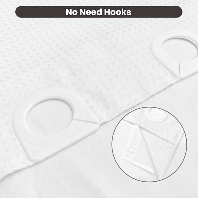 Inhousolu No Hook Waffle Weave Shower Curtain with Removable Snap in Fabric Liner Set for Bathroom, 230 GSM Heavy Duty, Water Repellent Washable Bath Curtains (White, 72" W x 78" L(Pack of 1))