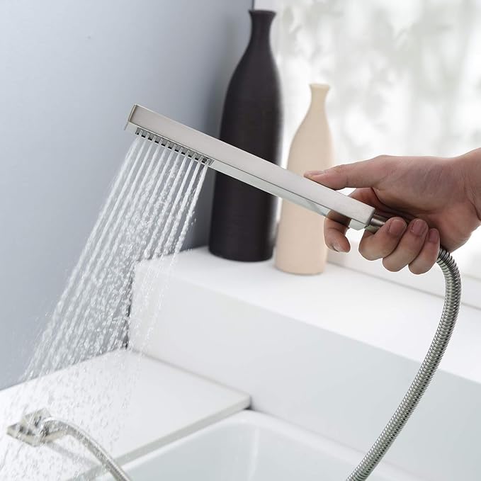 sumerain Waterfall Bathtub Faucet Brushed Nickel with Sprayer, Tub Spout with Diverter