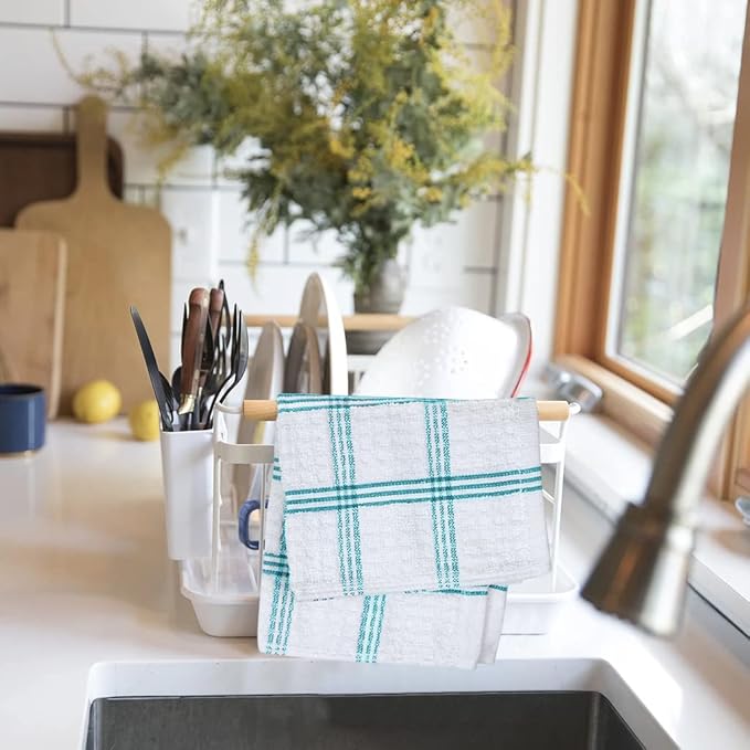 DAN RIVER Premium Dish Cloth 100% Cotton 12 X 12 Inches |Pack of 8|-Ultra Soft Tea Towels-Highly Absorbent Kitchen Rags-Terry Dishcloth for Kitchen and Household Cleaning |Teal|