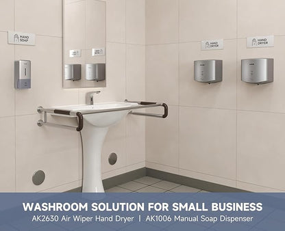 AIKE Wall Mount Liquid Soap Dispenser for Commercial Bathroom 27oz Large Capacity Manual Push Pump Silver