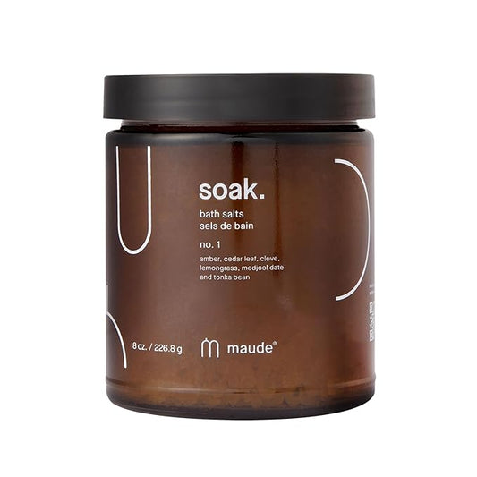 Maude Soak No. 1 - Nourishing Mineral Bath Salts - Hand-Harvested Dead Sea Salt with Magnesium & Potassium Chloride - Soften & Rejuvenate Skin - Notes of Amber, Cedar Leaf & Clove (8 oz)