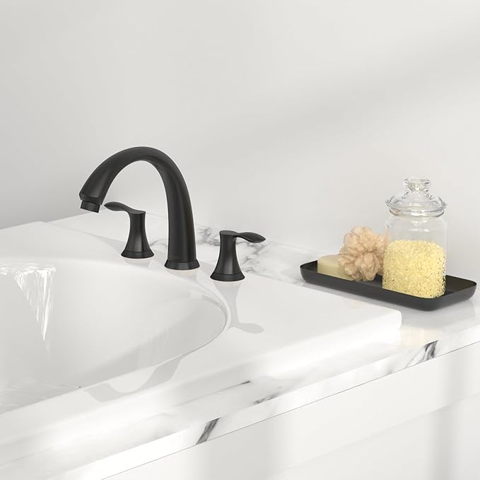 Lava Odoro Black Roman Tub Faucet with Valve, 8 inch Widespread Bathtub Faucet with Valve, High Flow 2 Handle Deck Mount Tub Faucet, Solid Brass 3 Hole Bath Tub Filler TF405-MB