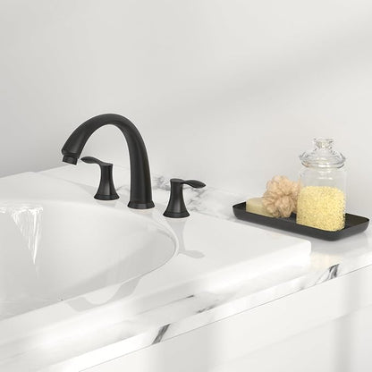 Lava Odoro Black Roman Tub Faucet with Valve, 8 inch Widespread Bathtub Faucet with Valve, High Flow 2 Handle Deck Mount Tub Faucet, Solid Brass 3 Hole Bath Tub Filler TF405-MB