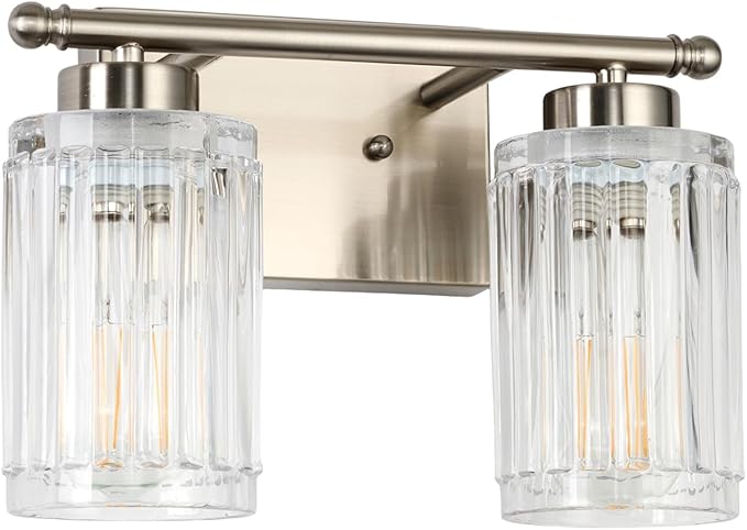 2 Light Bathroom Light Fixtures Modern Brushed Nickel 12 Inch Vanity Lights for Bathroom Lighting Fixtures Over Mirror with Thickened Glass Shade for Cabinet Mirror Bedroom Hallway