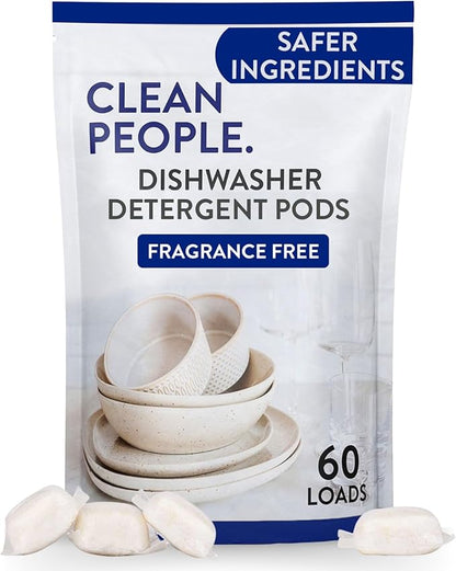 The Clean People Dishwasher Pods - Cuts Grease & Rinses Sparkling Clean - Residue-Free - Phosphate Free Dishwashing Pods (60 Count, Fragrance Free)