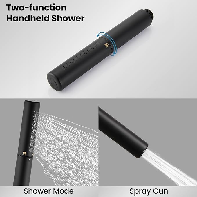 Airuida Shower Fixtures 2 Functions Shower Faucet Set Wall Mounted for Bathroom High Pressure Brass Handheld Shower with Rough-in Valve Round Rainfall 8 Inch Shower Head Matte Black