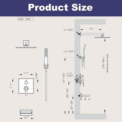 Shower System with Tub Spout, All Metal Black Bathtub Shower Faucet Set with High Pressure 10 Inch Rain Shower Head and Handheld Shower Head Set, Matte Black (Valve Include）