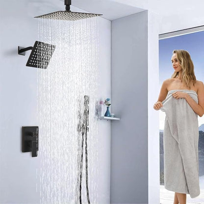 Shower Faucet Set Oil Rubbed Bronze Shower System, Knob Switch Diverter Shower Faucet with High Pressure Handheld Spray, Ceiling Mount 12 Inch Shower Head with 6 Inch Wall Mount Shower Head