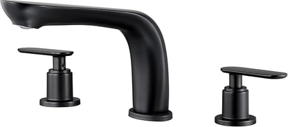 SITGES Classic Bathtub Faucet,2-Handle Matte Black Tub Filler,3-Hole Widespread Roman Tub Faucet,High Flow Deck Mount Bath Tub Faucet with Valve Included